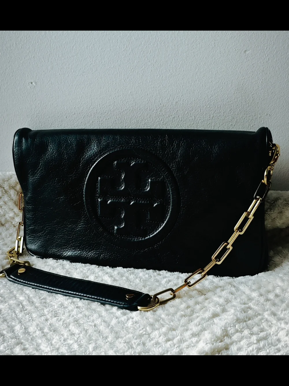 Tory Burch Black Logo Clutch Gold Chain
